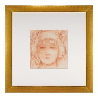 Antique Art Deco Portrait Drawing of a Woman by Charles Sheldon C. 1920s For Sale
