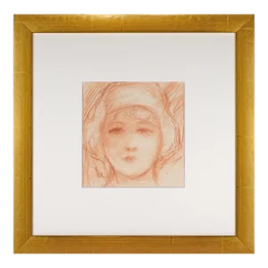 Antique Art Deco Portrait Drawing of a Woman by Charles Sheldon C. 1920s