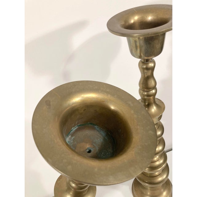 Victorian Mid 20th Century Large Brass Tiered Candlesticks - A Pair For Sale - Image 3 of 5