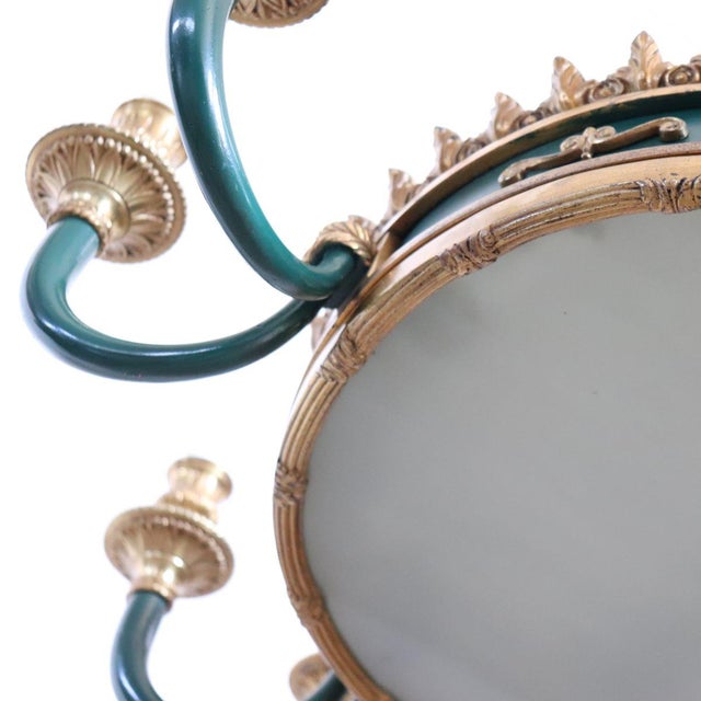 Chandelier in Gilded Bronze and Green Lacquered Metal For Sale - Image 11 of 18