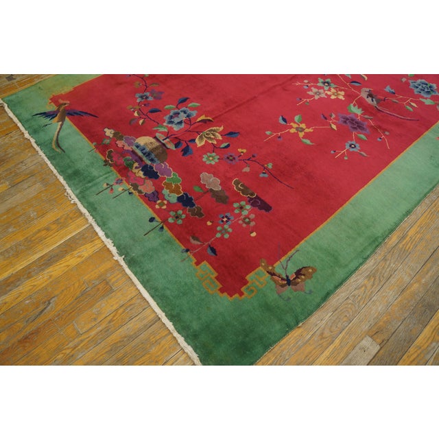 Early 20th Century 1920s Red Floral Antique Chinese Art Deco Rug by Nichols Workshop 6' X 8'9" Handknotted Wool Carpet For Sale - Image 5 of 6