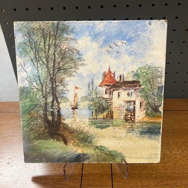 French 1950's Hand Painted Tile For Sale - Image 9 of 9