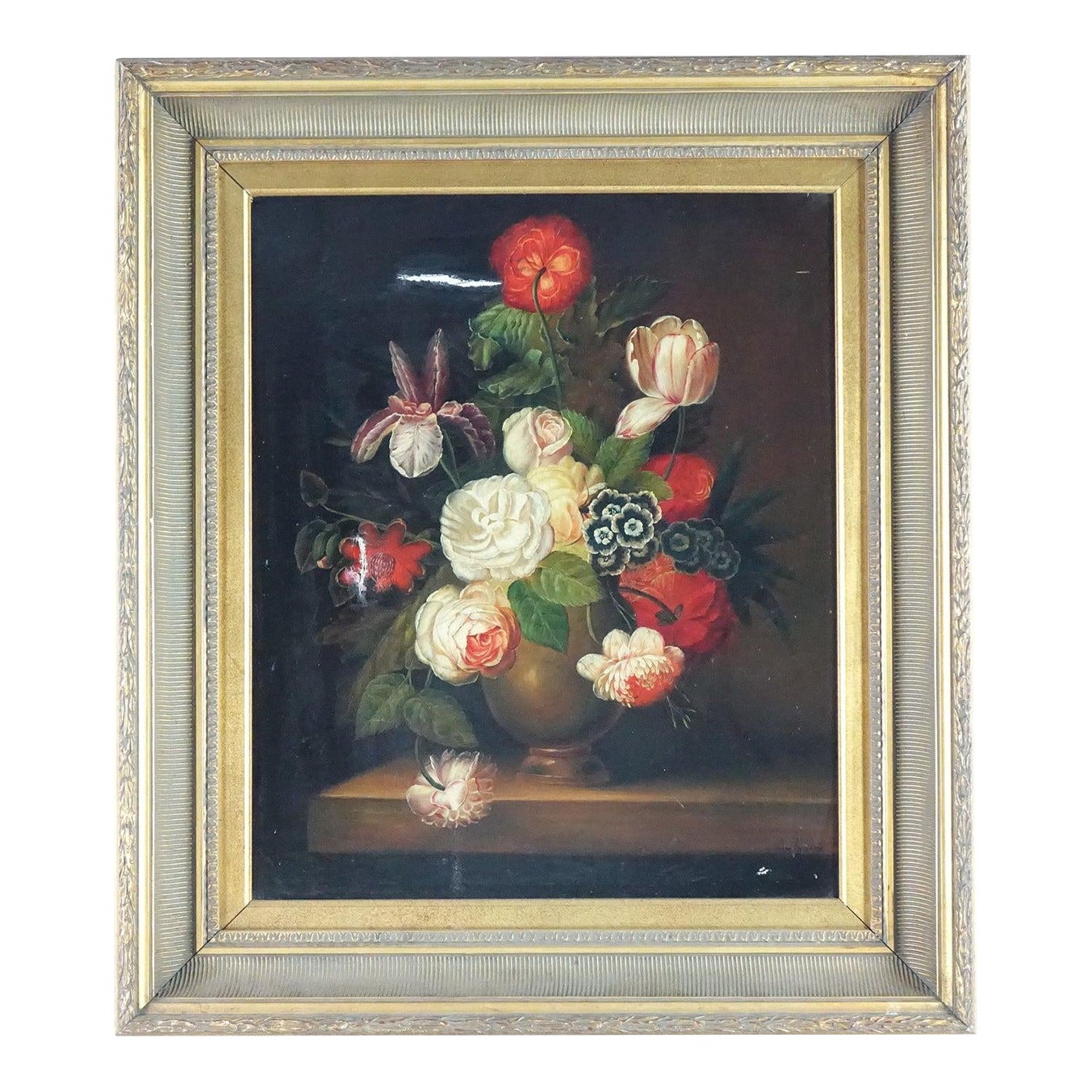 Early 20th Century Floral Still Life Antique Original Oil on Canvas ...