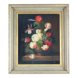 Early 20th Century Floral Still Life Antique Original Oil on Canvas Signed, Framed
