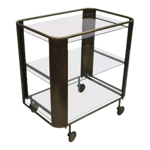 Mid 20th Century Mid Century Italian Modern Bronze & Glass Modernist Bar Tea Cart Trolley Server