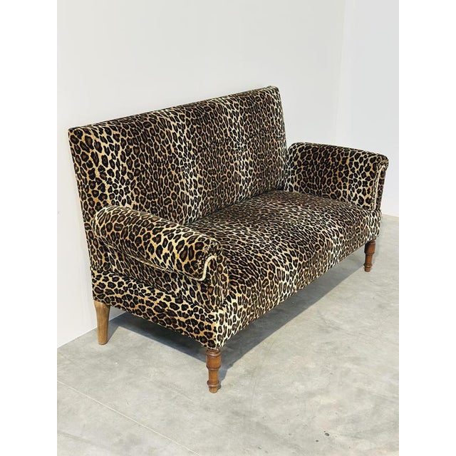 Hollywood Regency Vintage Leopard Velvet Sofa with Drop-Down Arms, France For Sale - Image 3 of 14