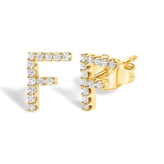 Expertly crafted to symbolize individuality and grace, this exquisite "F" initial stud earring is fashioned from radiant...