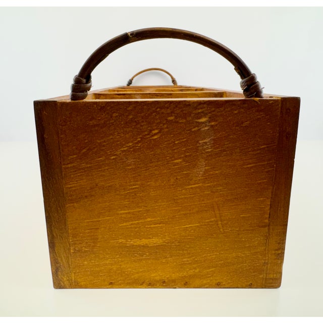 Vintage Indonesian Wood and Woven Rattan Four-Compartment Storage Caddy For Sale - Image 13 of 15