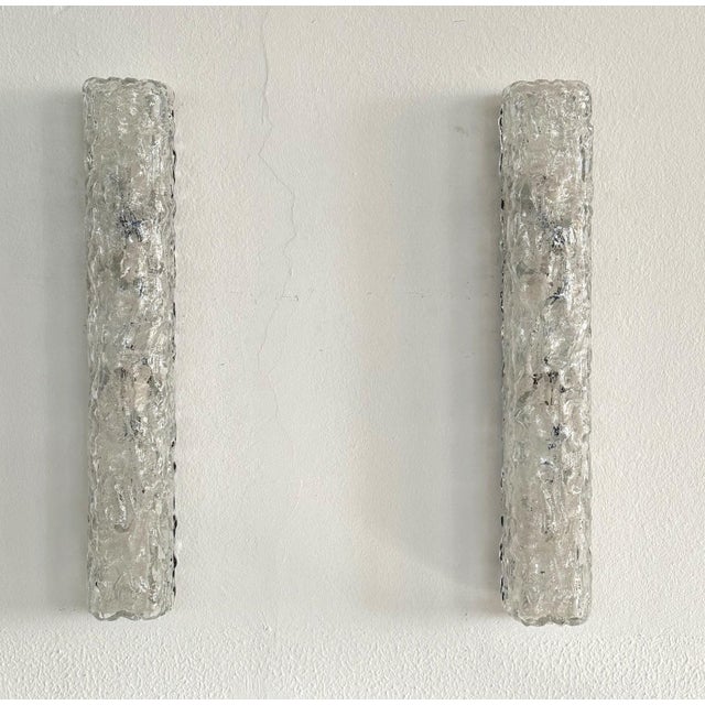 Large Mid-Century Ice Glass Mirror Wall Sconces in Textured Art Glass from Limburg, 1970s, Set of 2 For Sale - Image 11 of 14
