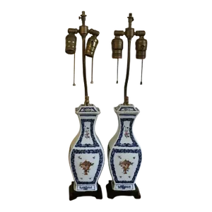 Antique 18th Century Chinese Export Porcelain Blue & White Table Lamps - A Pair