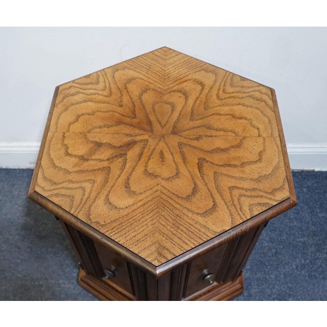 Hekman Furniture Hekman Furniture Bookmatched Walnut Italian Provincial 20" Hexagonal Storage Accent End Table 1205 For Sale - Image 4 of 11