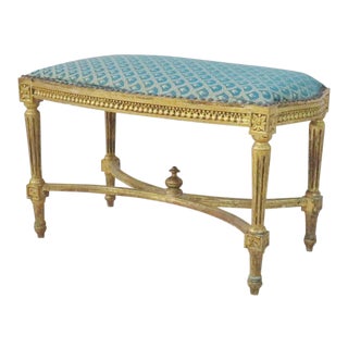 Louis XVI Blue & Gold Gilt Bench For Sale