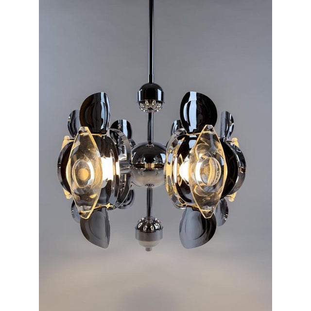 Space Age Chrome Chandelier in Crystal Glass Optic Lens by Oscar Torlasco, 1970s For Sale - Image 12 of 18