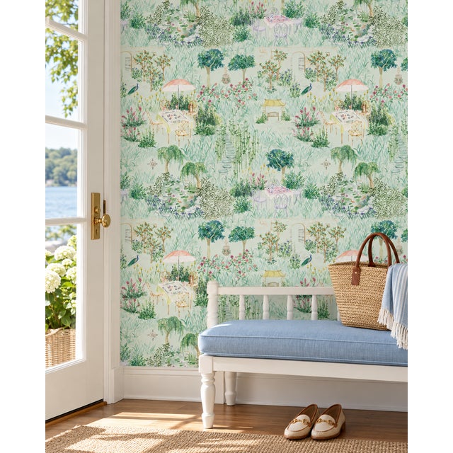 Not Yet Made - Made To Order Mahjong Garden Party Toile Grasscloth Wallpaper by House Party | 8 Yards For Sale - Image 5 of 13