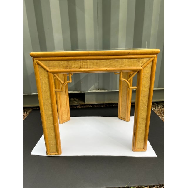 Mid 20th Century Bamboo and Grasscloth Covered Glass Top Side Table For Sale - Image 5 of 9