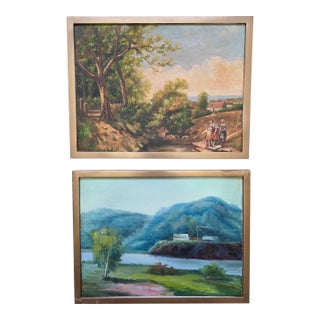 1970s English Oil on Canvas Pastoral Scenes, Pair For Sale