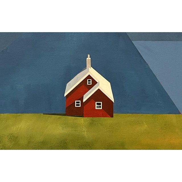 Overlook by Justin Wheatley | Acrylic on Canvas Red House With Blue Sky For Sale - Image 4 of 10