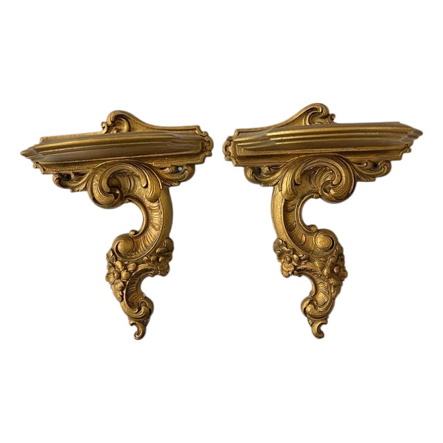 Mid Century Syroco Wood Wall Brackets - A Pair For Sale