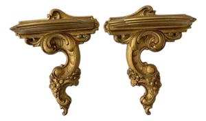 Mid Century Syroco Wood Wall Brackets - A Pair