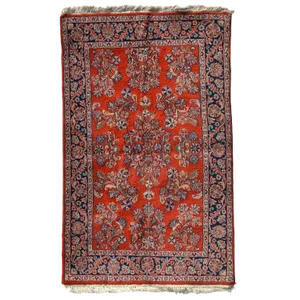 1950s Handmade Vintage Tapestry Hand Knotted Red Green & Blue Textile Art