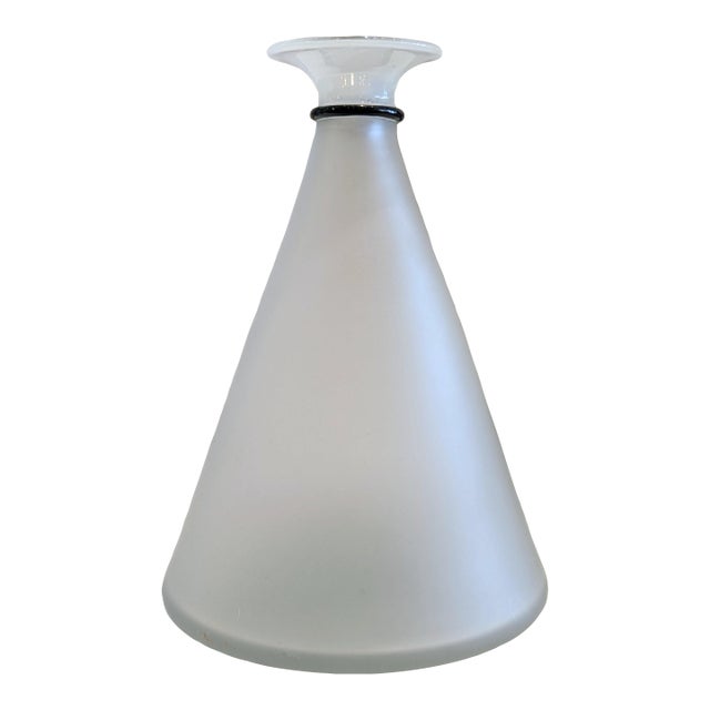 Frosted Glass Vase With Black Band For Sale