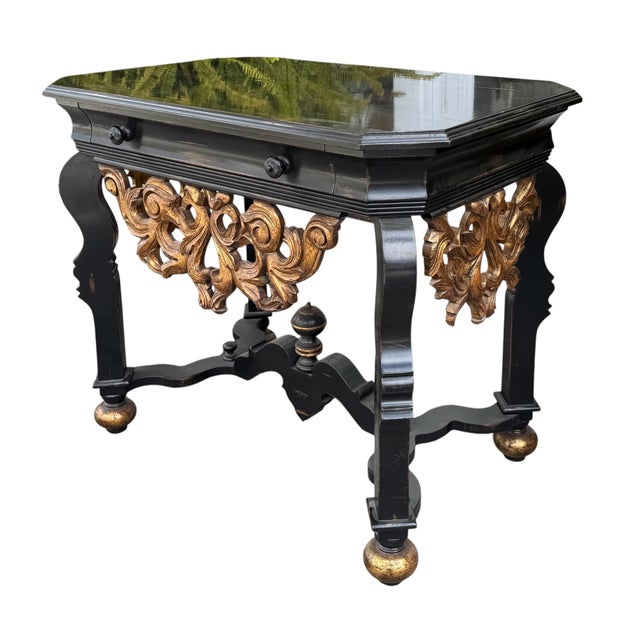 Black 18th C Style Flemish Giltwood & Ebony Console Table For Sale - Image 8 of 8