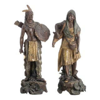 19th Century Indian Man and Woman Sculptures, Set of 2 For Sale