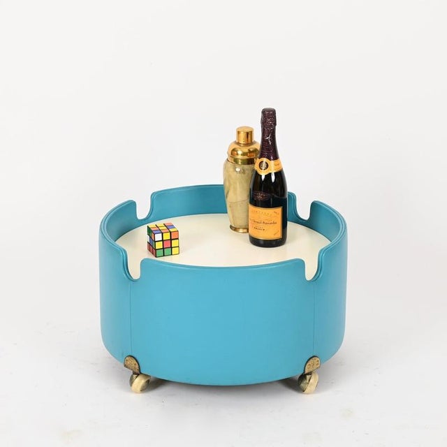 Turquoise Dilly Dally Pouf in Turquoise Leather by L. Massoni for Poltrona Frau, Italy, 1968 For Sale - Image 8 of 14