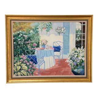 "Patio Scene" Oil Painting by Lloyd Van Pitterson For Sale