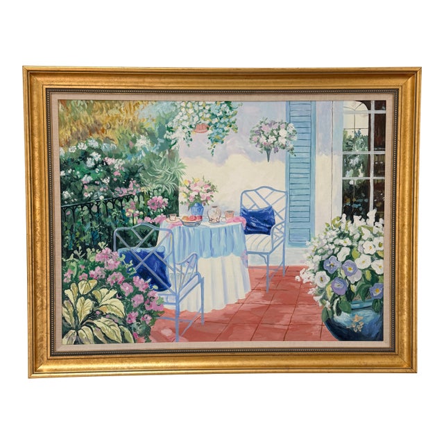 "Patio Scene" Oil Painting by Lloyd Van Pitterson For Sale