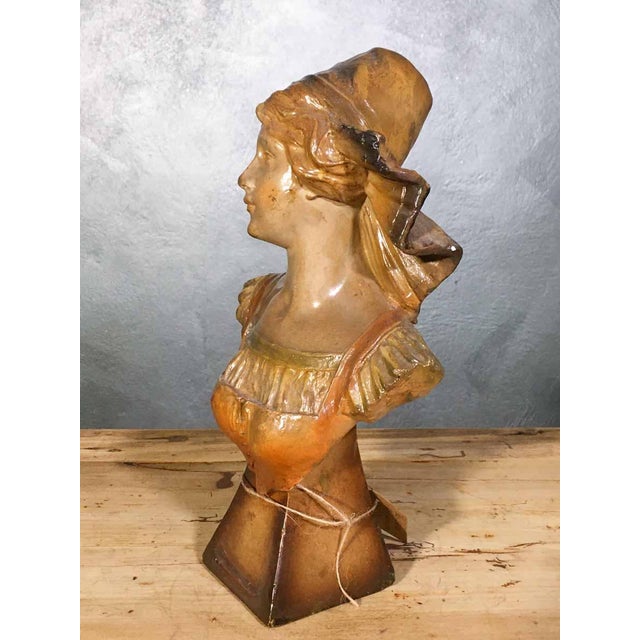 Art Nouveau Plaster Bust Statue of a Woman by Cilti, 1890s For Sale - Image 3 of 5