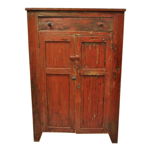 American Primitive Red Distress Painted Cupboard Chairish