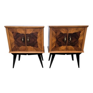 Mid-Century Art Deco Italian Nightstands with Walnut Glass Top, 1950s, Set of 2 For Sale