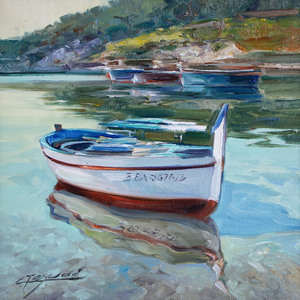 Transparencies, Mediterranean Fishing Boats, 1980s, Oil on Canvas