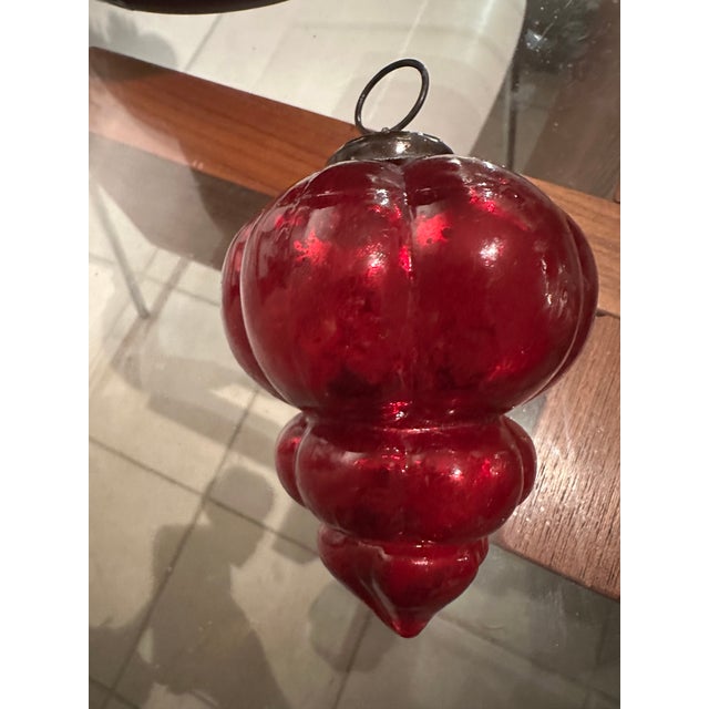 Set of 13 Kugel Mercury Glass Ornaments in Silver, Gold, and Red For Sale - Image 13 of 16