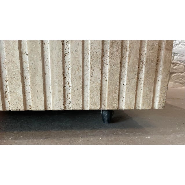 1980s Postmodern Channeled Travertine Coffee Table on Wheels For Sale - Image 12 of 13