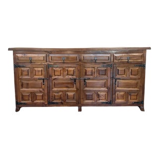 19th Century Large Catalan Spanish Baroque Carved Oak Tuscan Credenza or Buffet For Sale