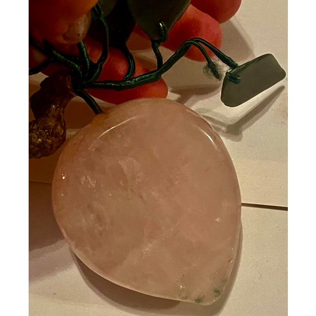 Light Pink Asian Rose Quartz Carved Plum/Peach Fruit Hard Stone Leaves For Sale - Image 8 of 9