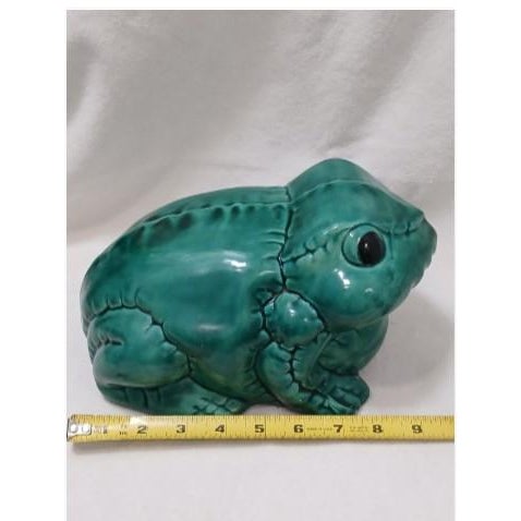 Italian 1950s Huge 9" Ceramic Green Bull Frog Garden Pond Pot Decor Whimsical For Sale - Image 14 of 18