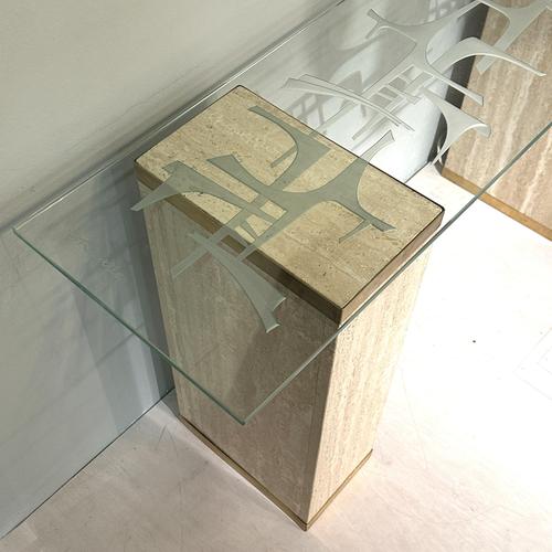 Glass Mid-Century Modern Console Table with Engraved Abstract Expressionist Glass Top, 1960s For Sale - Image 7 of 17