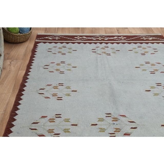 1970s Vintage Turkish Handmade Wool & Cotton Beige Area Rug For Sale - Image 9 of 11