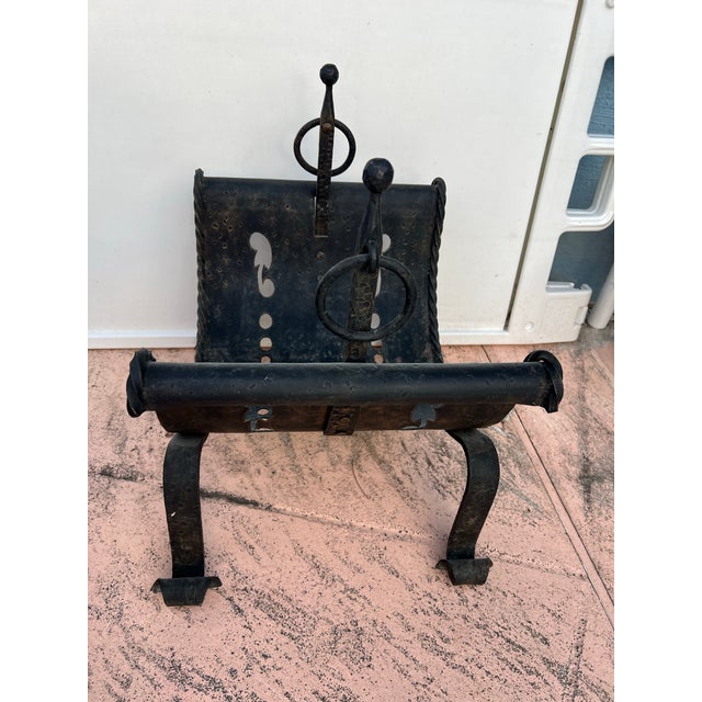 Early 20th Century Vintage Cast Iron Fireplace Firewood Fire Log Wood Holder For Sale - Image 5 of 9