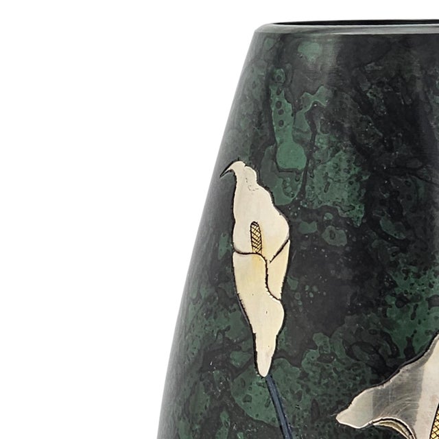 Mid Century Japanese Takaoka Bronze Vase With Mixed Metal Lily Inlay 9.75” For Sale In San Francisco - Image 6 of 12