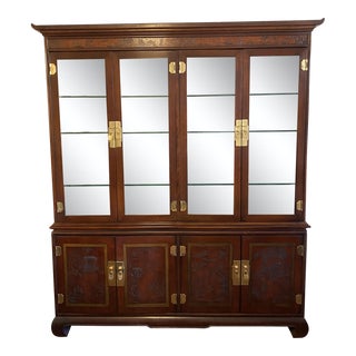 1980s Drexel Heritage Cherry Wood China Display Cabinet For Sale
