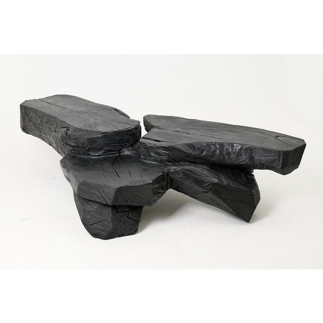Contemporary Sculptural Rustic Coffee Table in Burnt Black Wood by Logniture For Sale - Image 3 of 18