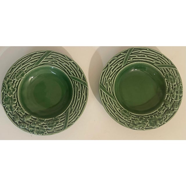 Late 20th Century Vintage Bordallo Pinheiro Green Majolica Bowls - Oak Leaf Acorn Pattern - Set of 6 For Sale - Image 5 of 10