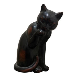 Vintage Mid-Century Modern Fitz & Floyd Black Cat Ceramic Figurine For Sale