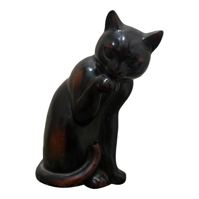 Vintage Mid-Century Modern Fitz & Floyd Black Cat Ceramic Figurine For Sale
