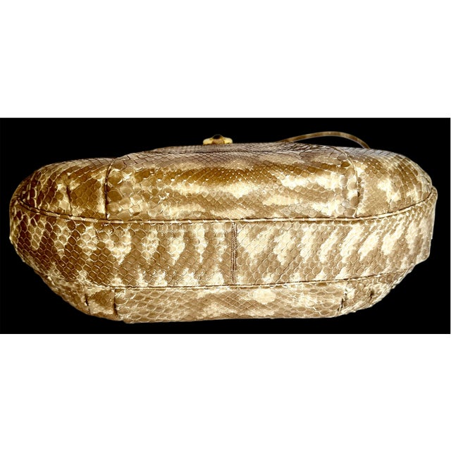 90s Judith Leiber Pouch Snakeskin Tan Beige Clutch Shoulder Bag Tiger Eye Gemstone Vintage For Sale - Image 11 of 16