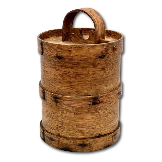 Antique Hand Made Steam Bent Oak Kitchen Pantry Box With Unusual Top Slide Lock Carry Handle For Sale - Image 11 of 18